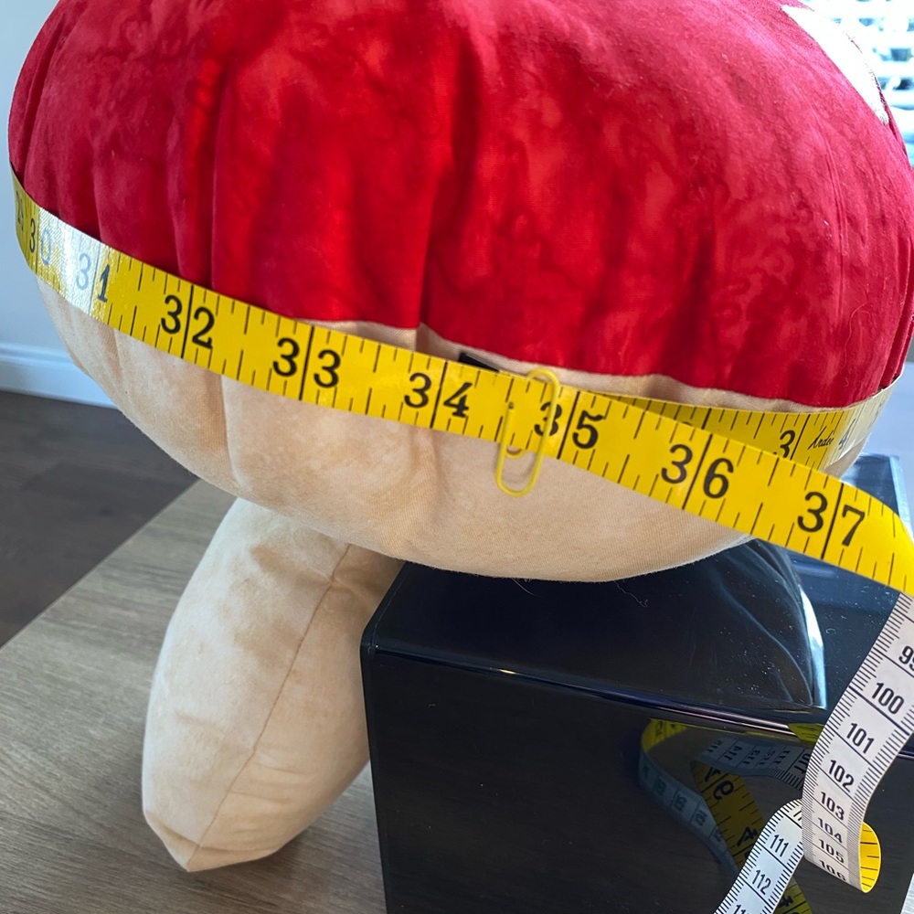 Funky Mushroom Fabric Decor Pillow, Red/Cream. - Picture 3 of 4
